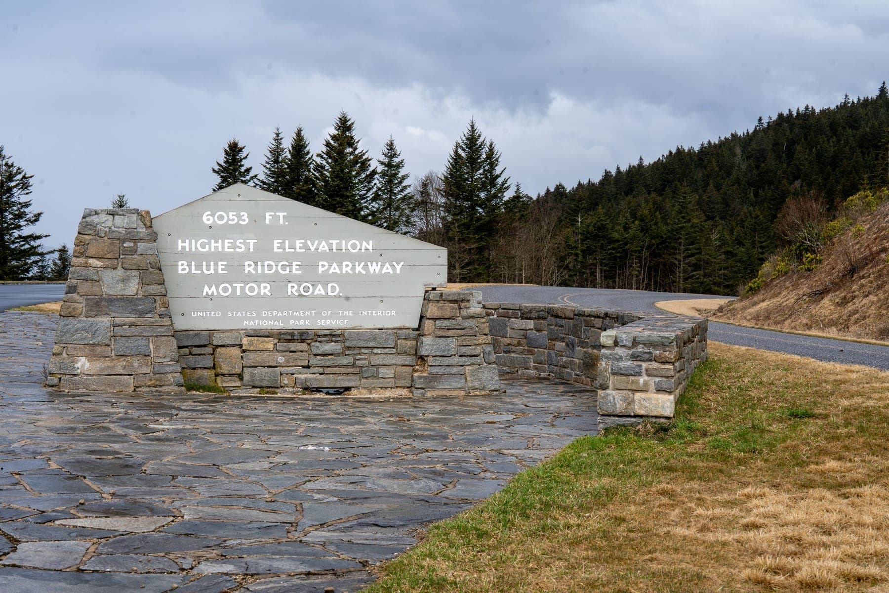 The stone marker at Waterrock Knob, the Blue Ridge Parkway's highest point at 6,053 feet